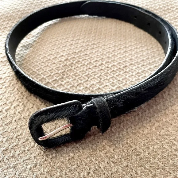 Vintage Fine Firenze Hair On Calf Leather Belt Black Italy Vintage FIRENZE Italian Genuine Cowhide Leather Belt Black  main image 3
